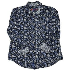 ROBERT GRAHAM Clovis Long Sleeve Flip Cuff Blue Cotton Shirt Classic Fit Medium